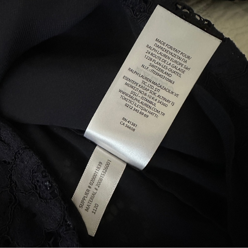 Lauren Ralph Lauren Women’s Navy Blue Lace Top Blouse Long Sleeve Mock Neck Sz 4 - Picture 8 of 9